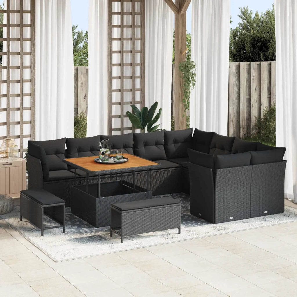 Set Divano da Giardino con cuscino 12 pcs Nero