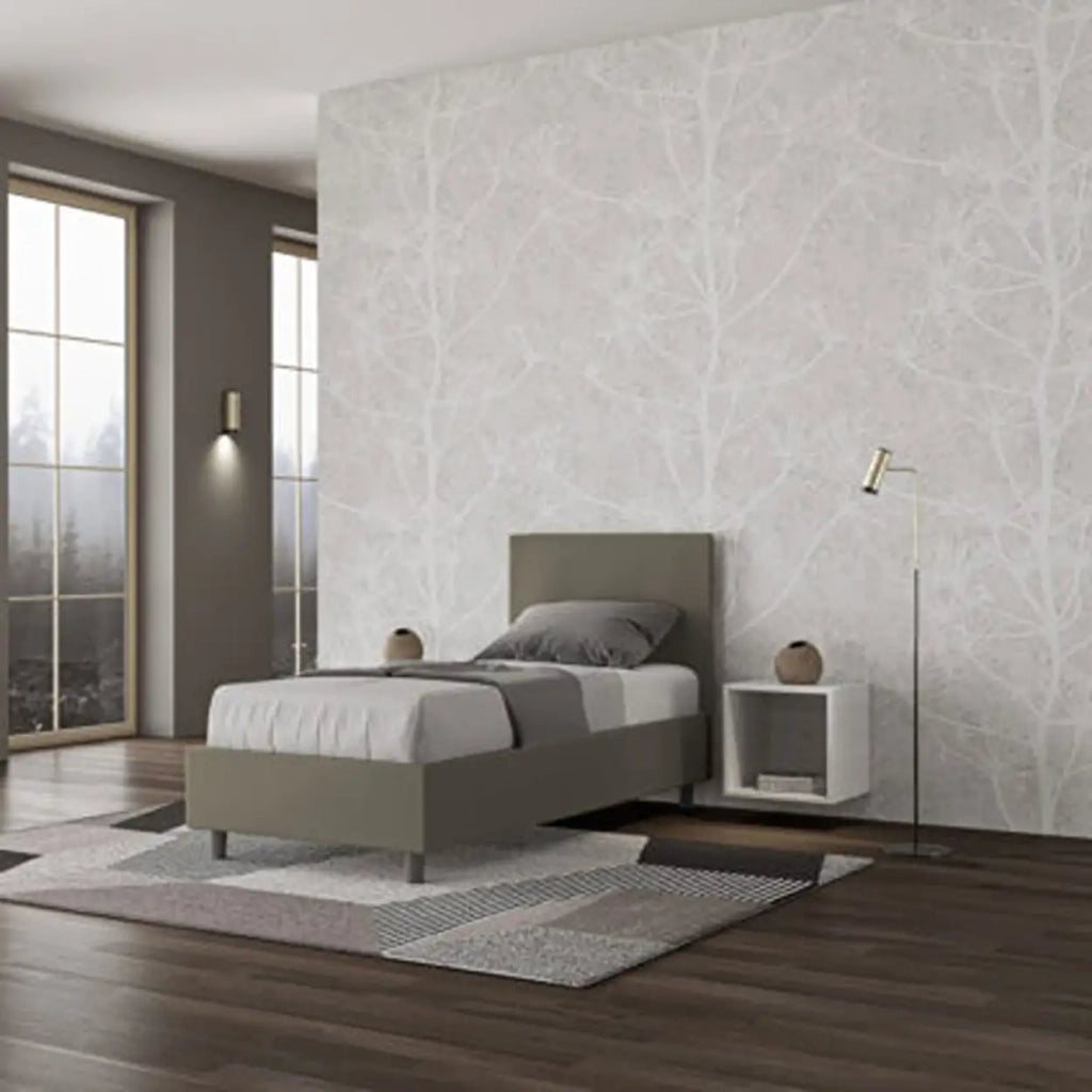 Letto singolo senza rete imbottito 80x210 similpelle cappuccino Adele