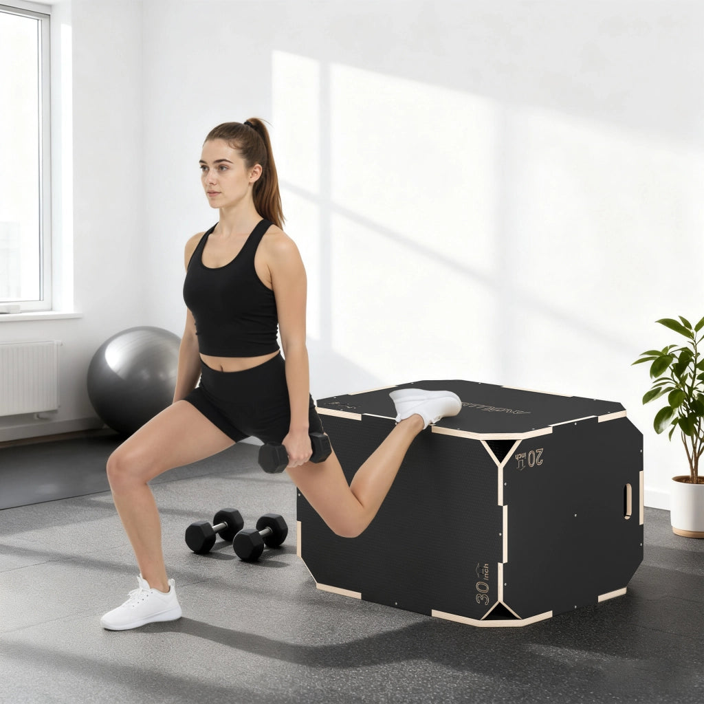 Box Pliometrico in Legno 3 in 1 ¨C Xylo ¨C 3 Altezze Allenamento Salto 76x61x51cm Nero