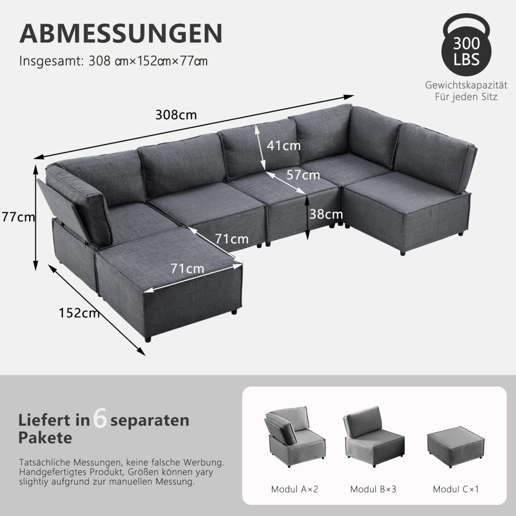 Divano Modulare in Tessuto ¨C MINIMAL ¨C Grigio Scuro, Legno, Componibile