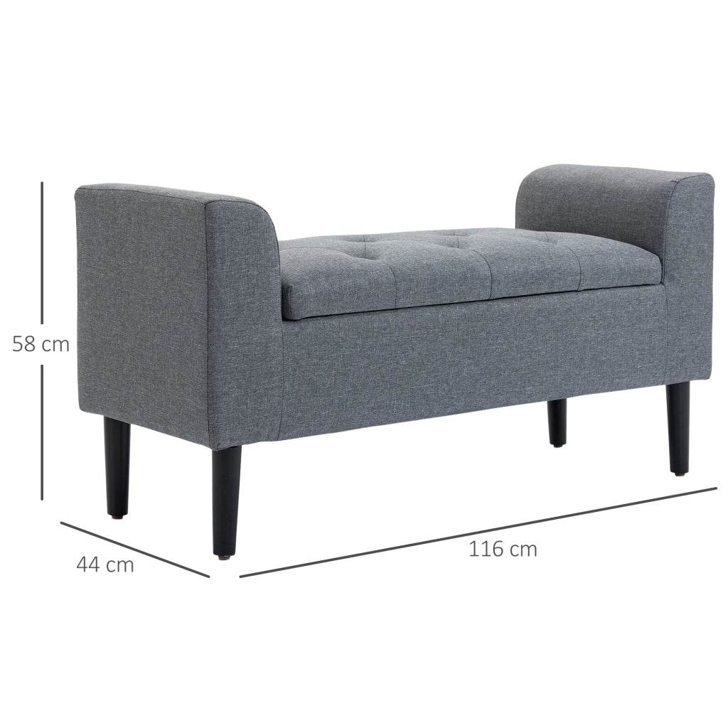 Panca contenitore imbottita ¨C Xylo ¨C lino grigio chiaro, legno di caucci¨´, 116x44x58 cm