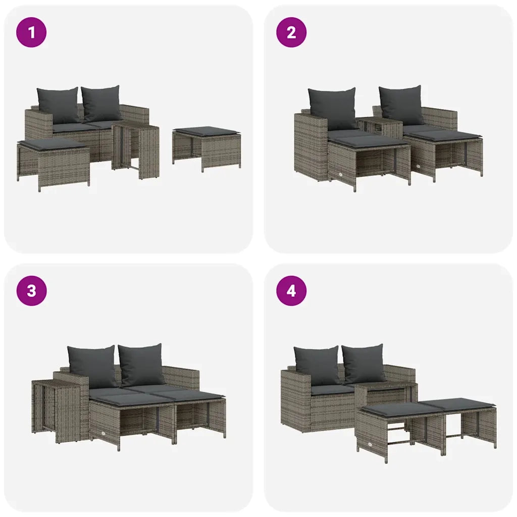 Set Divano da Giardino 5 pz con Cuscini Grigio in Polyrattan 4104165