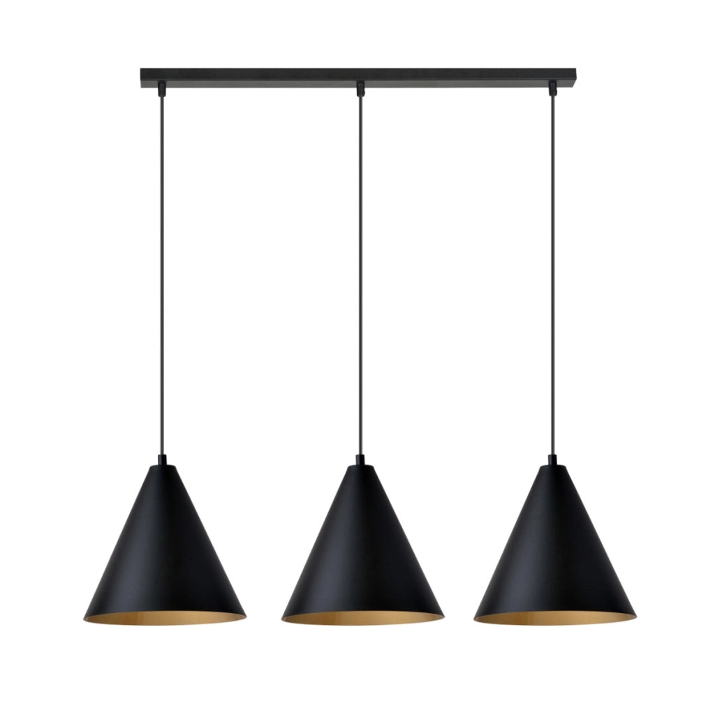 Lampadario sospensione Rebel 3 luci nero oro Emibig