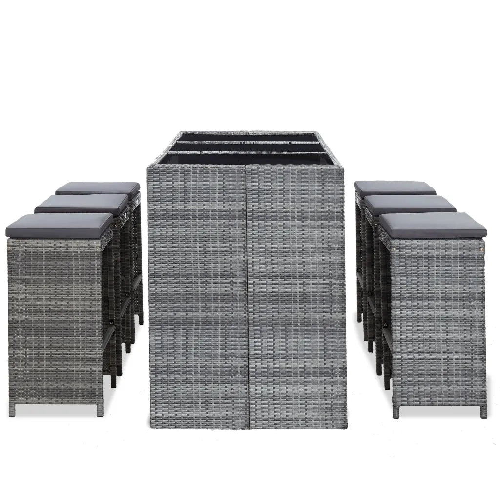 Set da Bar da Giardino 7 pz con Cuscini in Polyrattan Grigio 49561