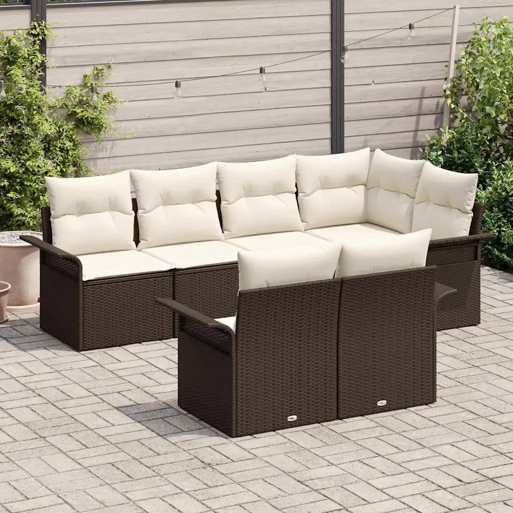 Set Divano da Giardino con cuscino 7 pcs Marrone polyrattan 3345398