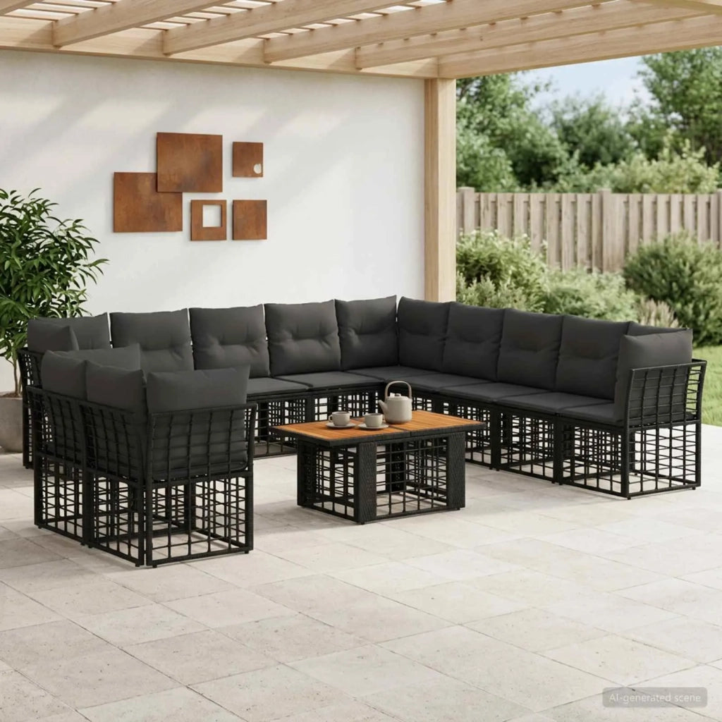 Set Divano da Giardino 12 pz Nero e Grigio scuro polyrattan 3437883
