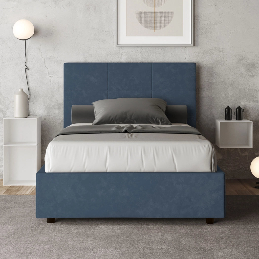 BS COM Letto una piazza e mezza contenitore imbottito 120x190 microfibra blu