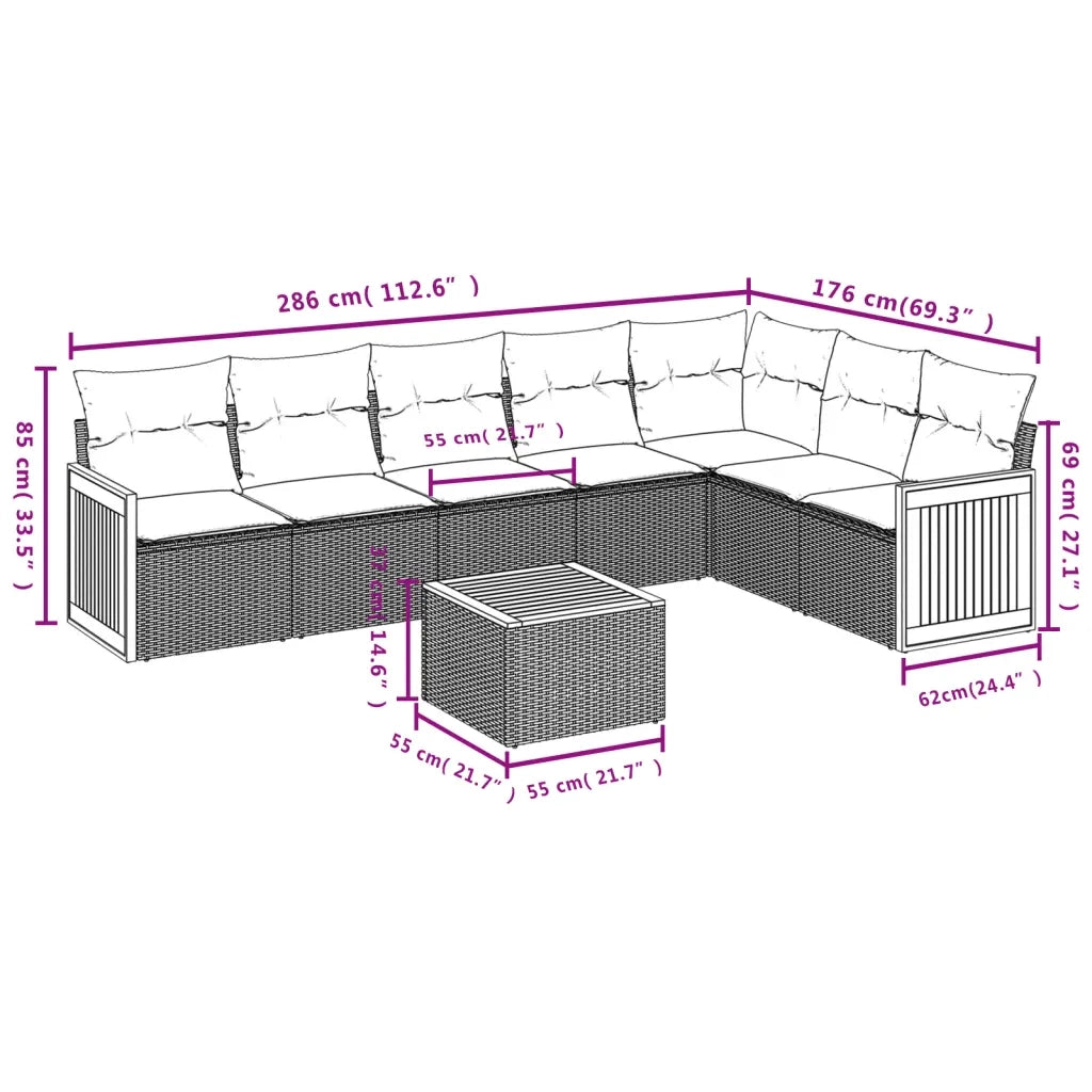 Set Divani da Giardino con Cuscini 8 pz Nero in Polyrattan 3260117