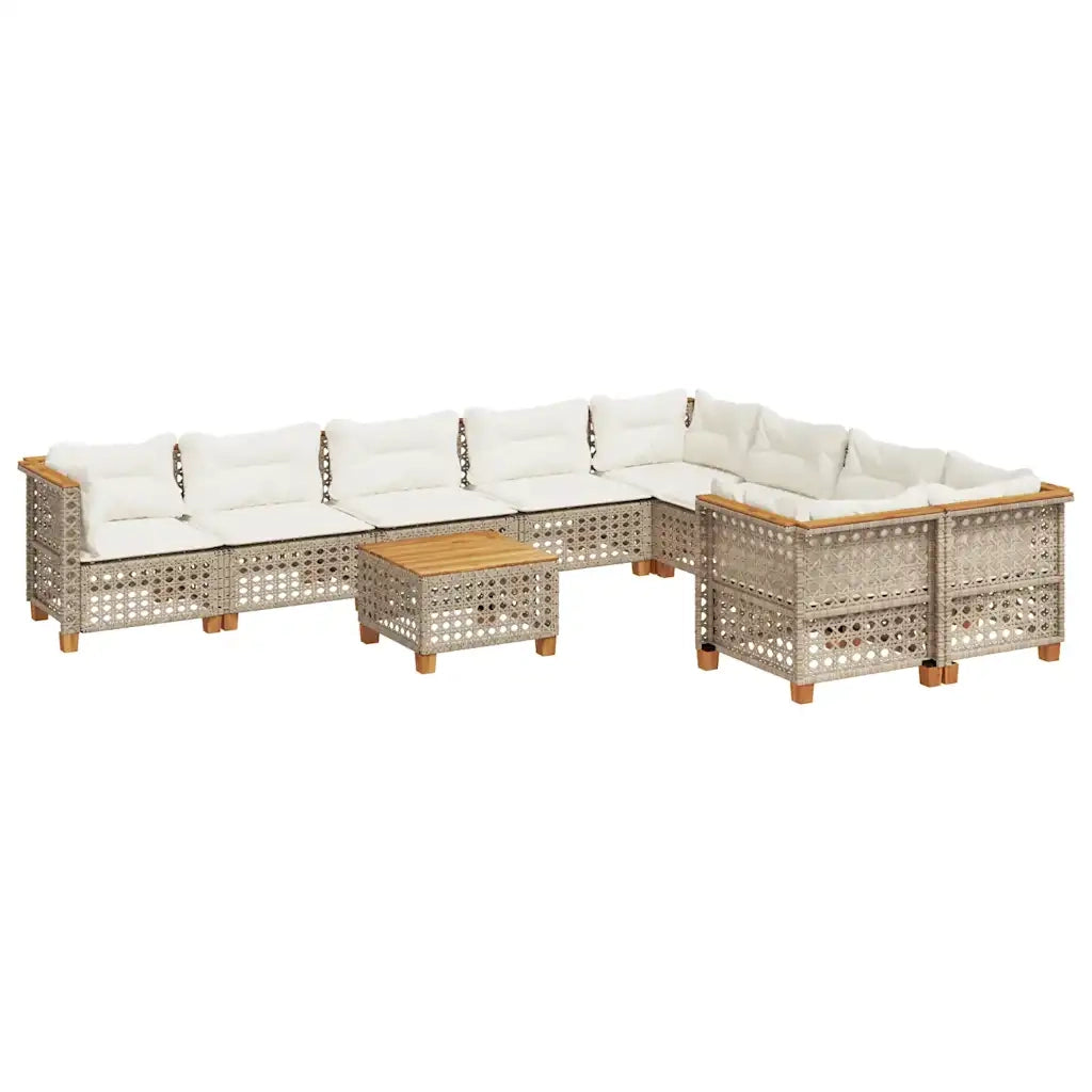 Set Divano da Giardino 10 pz con Cuscini Beige in Polyrattan 3262012
