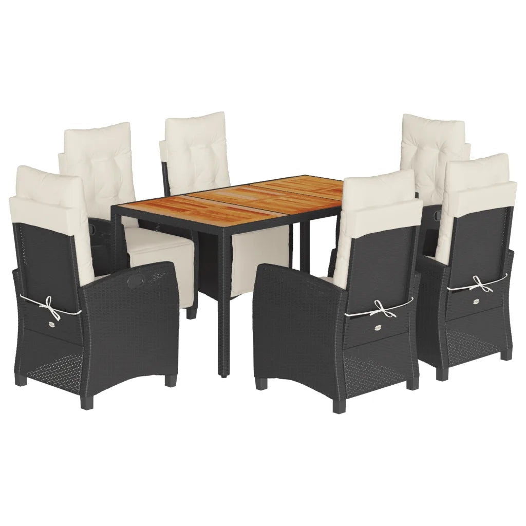 Set da Pranzo da Giardino 7 pz Nero con Cuscini in Polyrattan 3212903