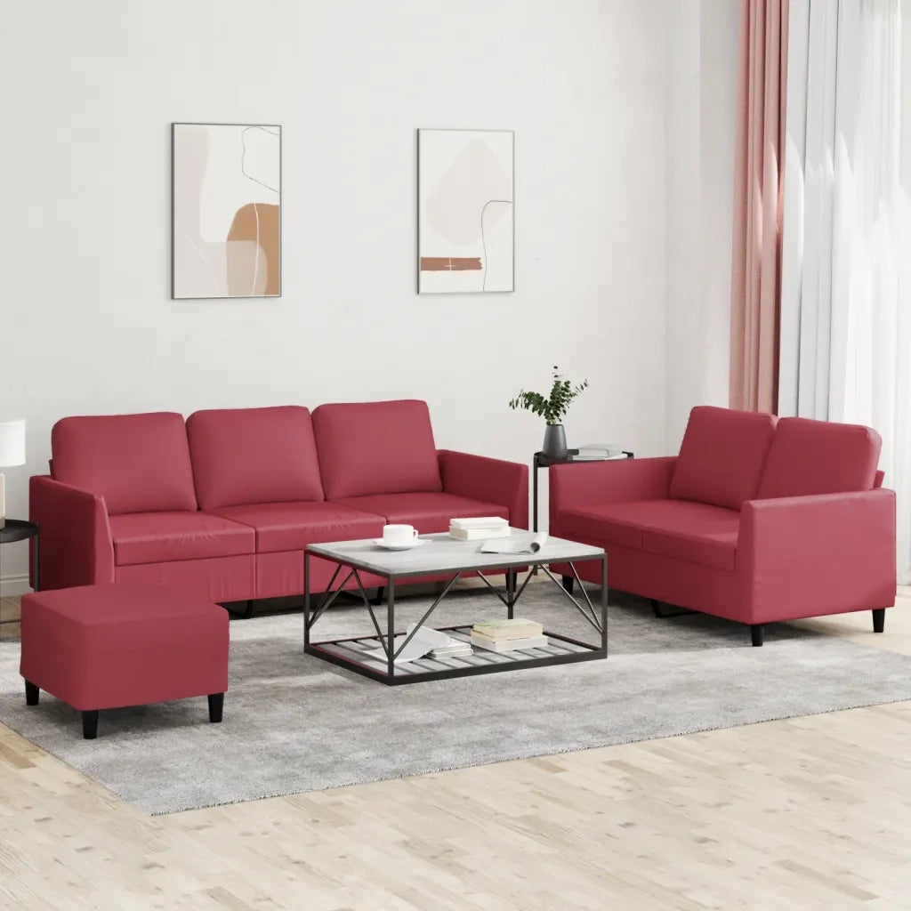 Set di Divani 3 pz con Cuscini Rosso Vino in Similpelle 3201768