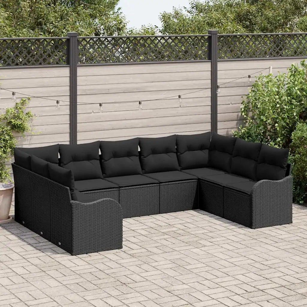 Set Divano da Giardino Nero polyrattan