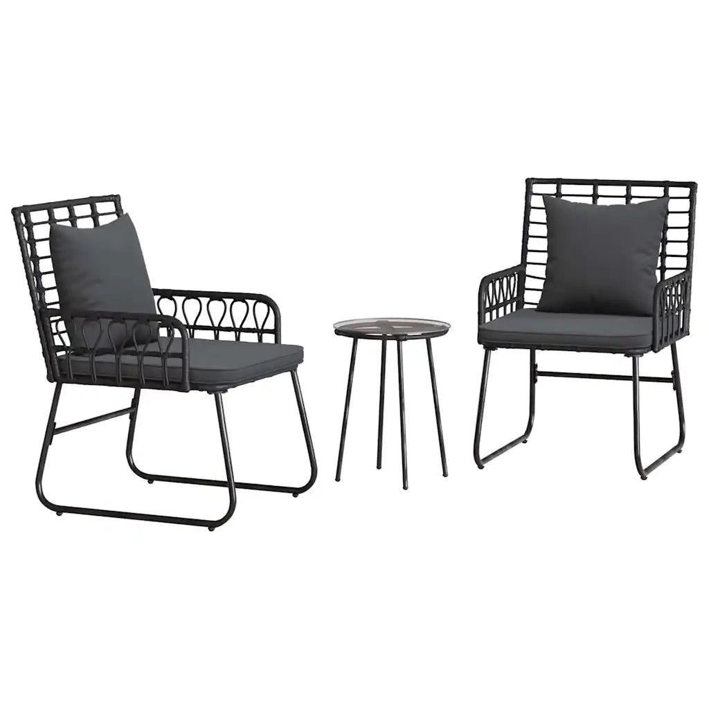 Set da Pranzo per Giardino 3 pcs Nero e antracite polyrattan 42010350
