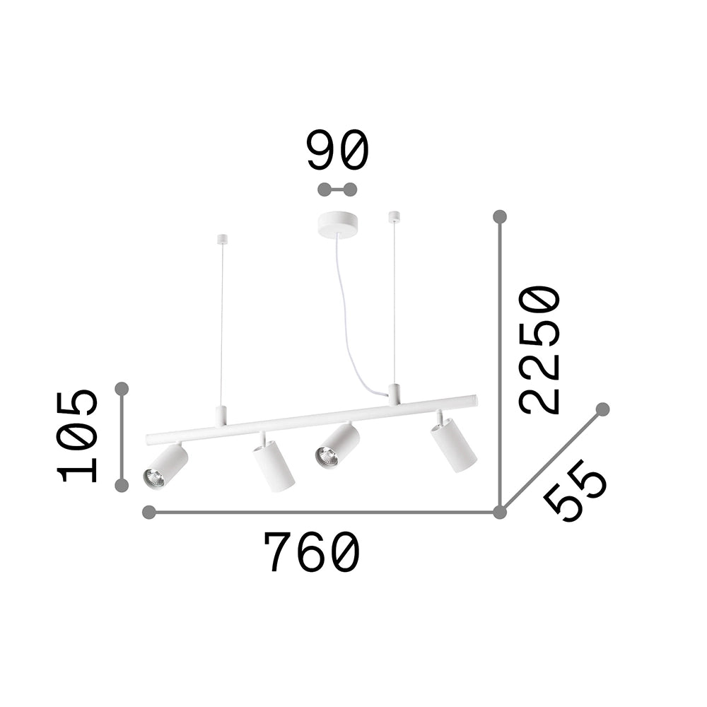 Lampadario Moderna Dynamite Metallo Nero 4 Luci Gu10 7W 3000K Luce Calda