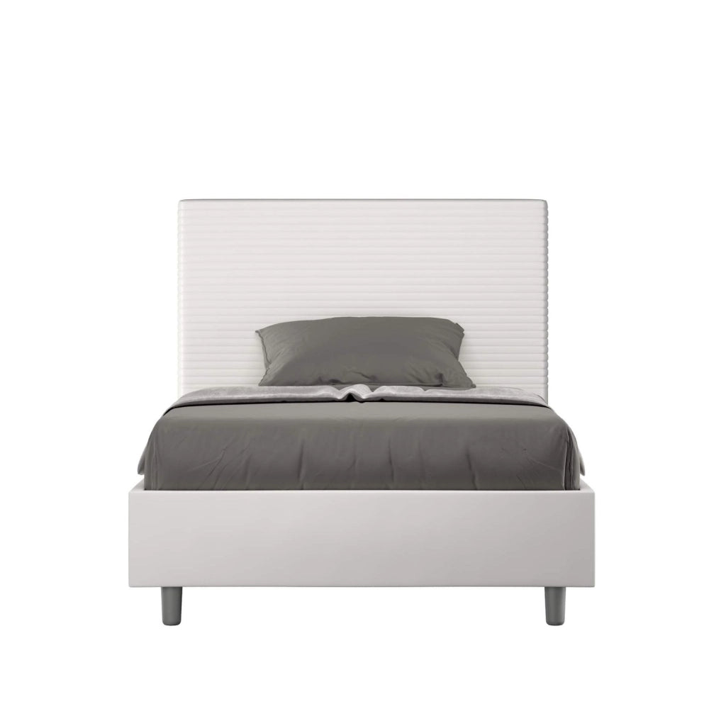 Letto queen size con rete imbottito 150x200 similpelle bianco Focus