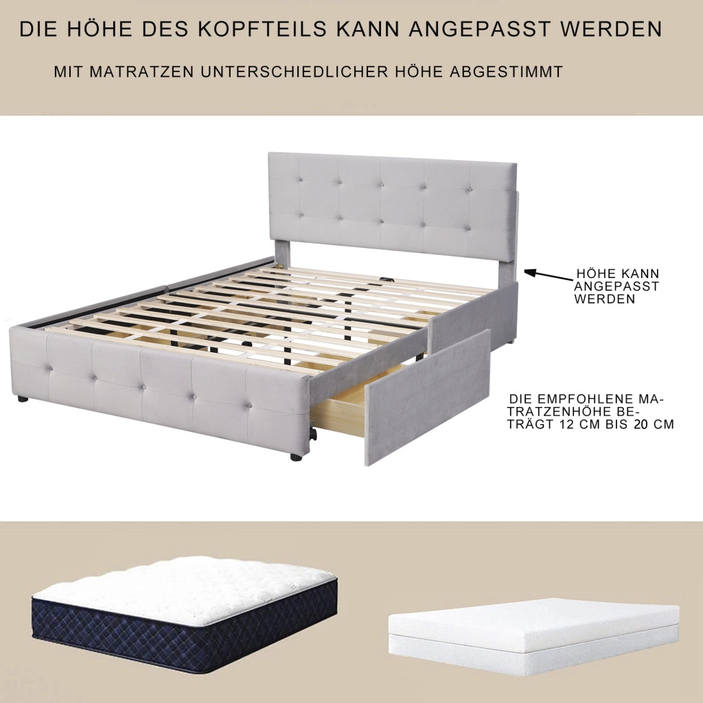 letto imbottito velluto grigio 140 x 200 cm