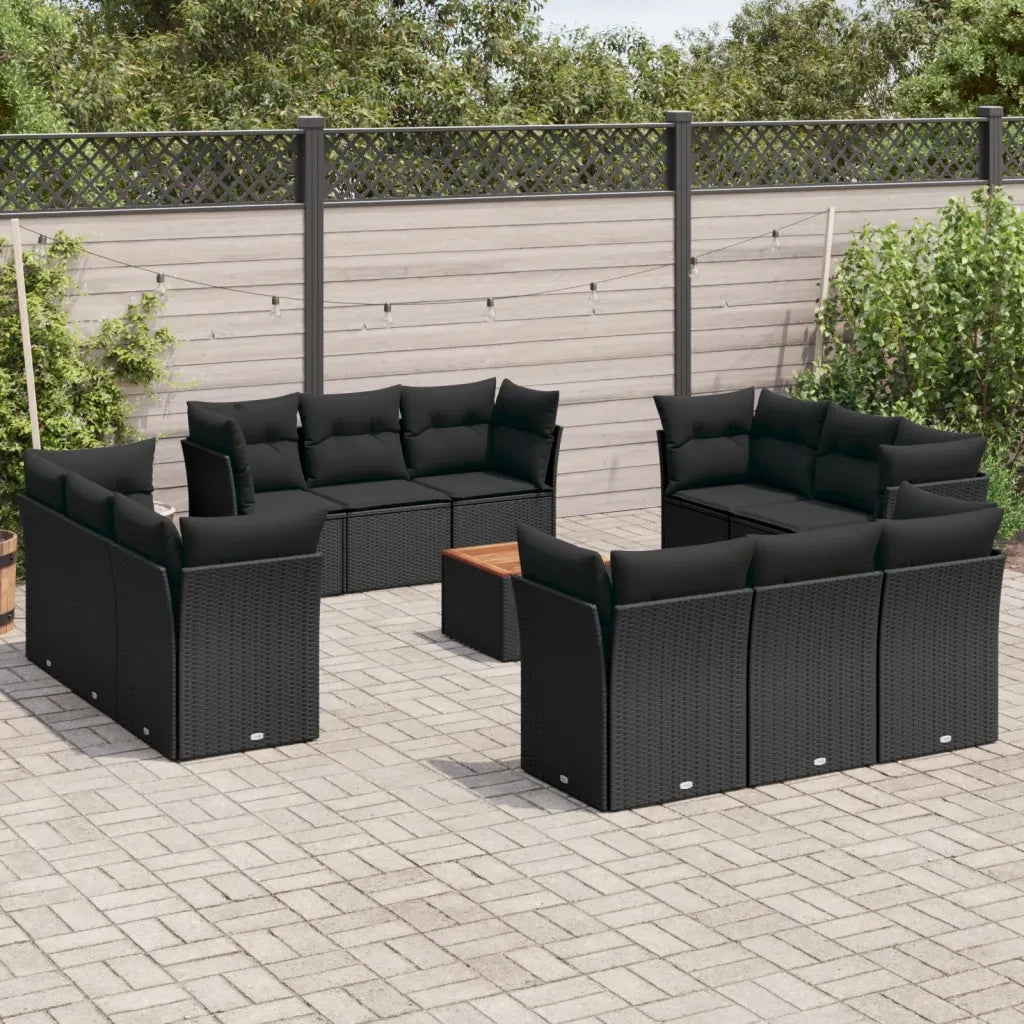 Set Divani da Giardino 13pz con Cuscini Nero in Polyrattan 3255866