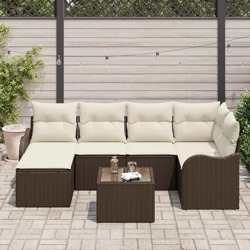 Set Divano da Giardino con cuscino 7 pcs Marrone Poly Rattan