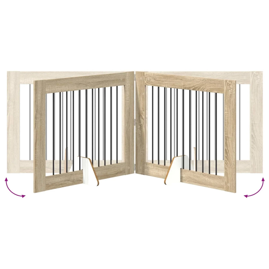Cancello per cani pieghevole con supporti 2 pz Rovere Sonoma 892056
