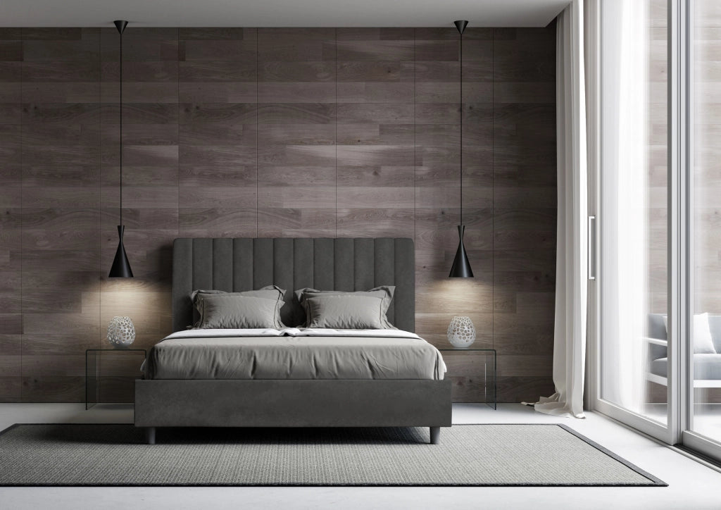 BS COM Letto una piazza e mezza con rete imbottito 130x200 microfibra grigio