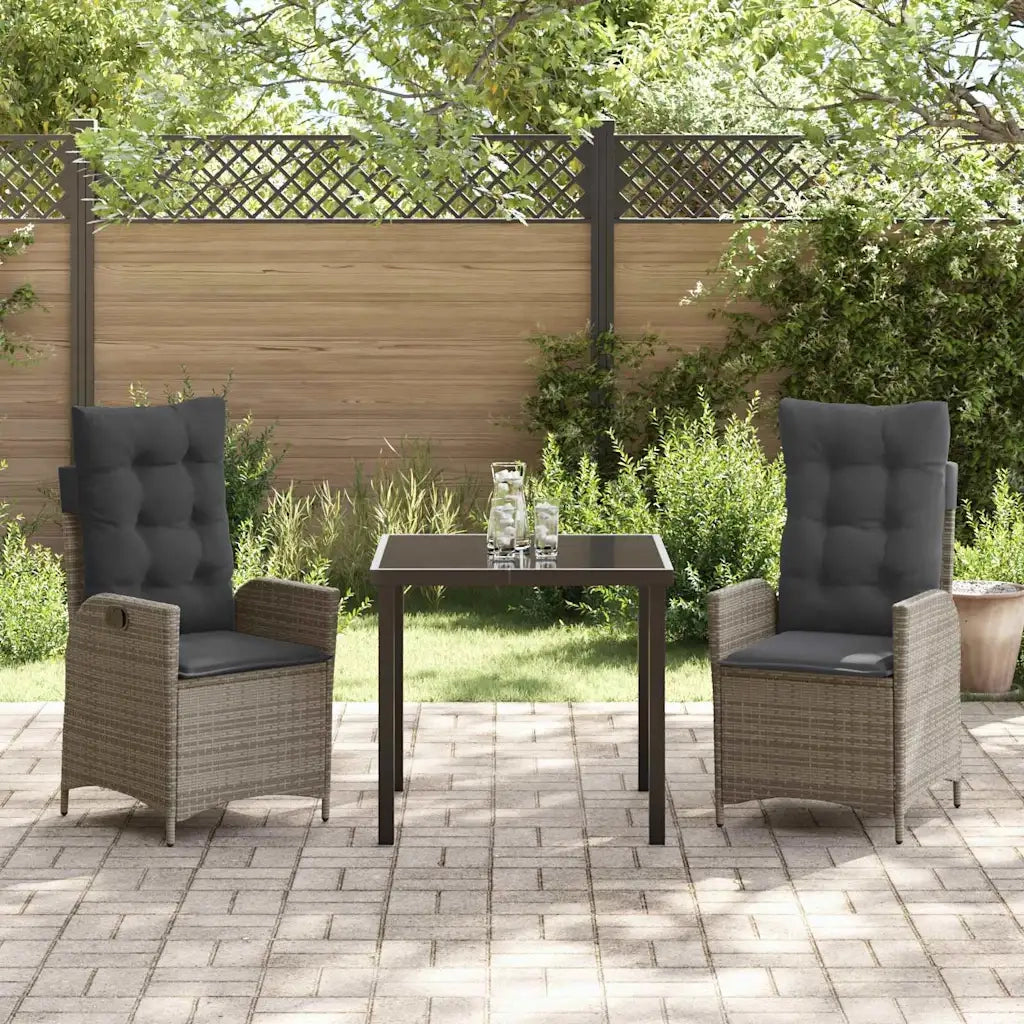 Set da Pranzo per Giardino con cuscino 3 pcs Grigio polyrattan