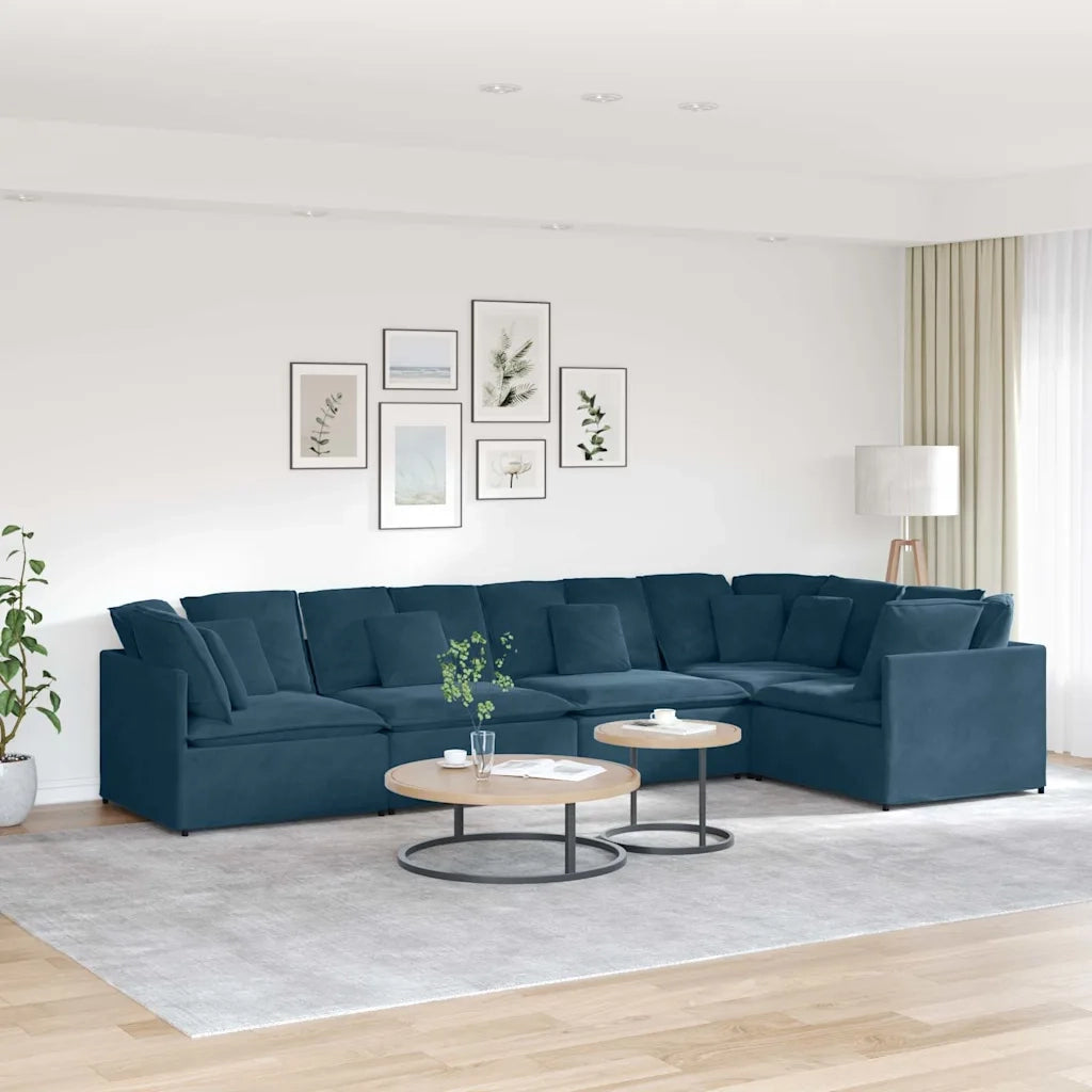 Divano Modulare con Cuscini in Velluto Blu 3321336