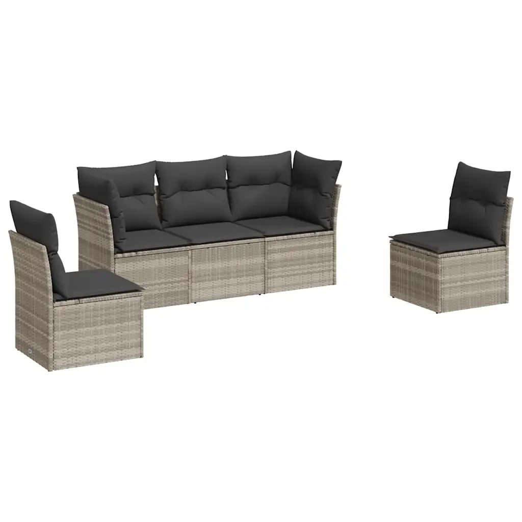 Set Divano da Giardino 5pz con Cuscini Grigio Chiaro Polyrattan 3249191