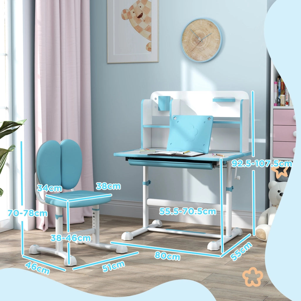 Scrivania per Bambini Regolabile con Sedia, Cassetto e Scaffale ¨C Minimal ¨C Blu