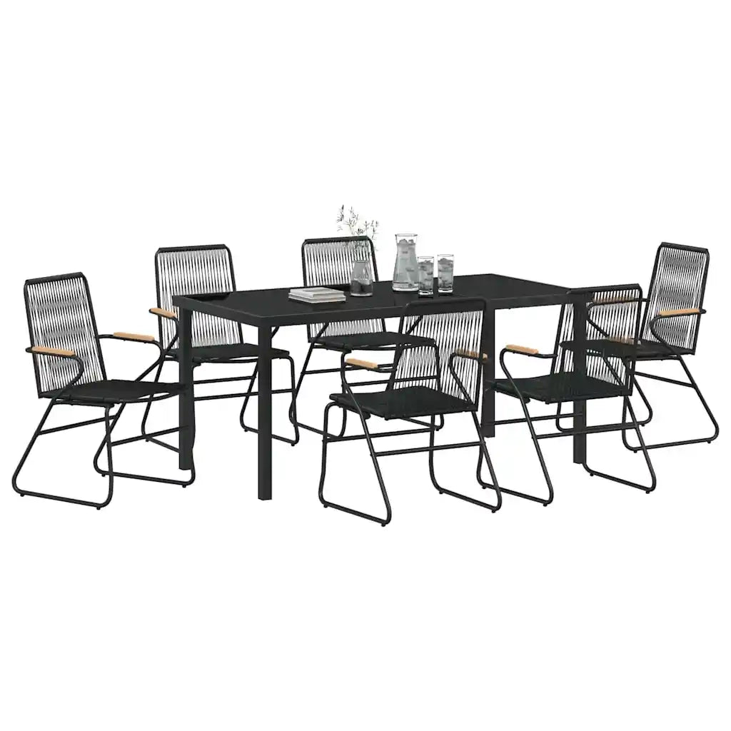 Set da Pranzo per Giardino 7 pcs Nero