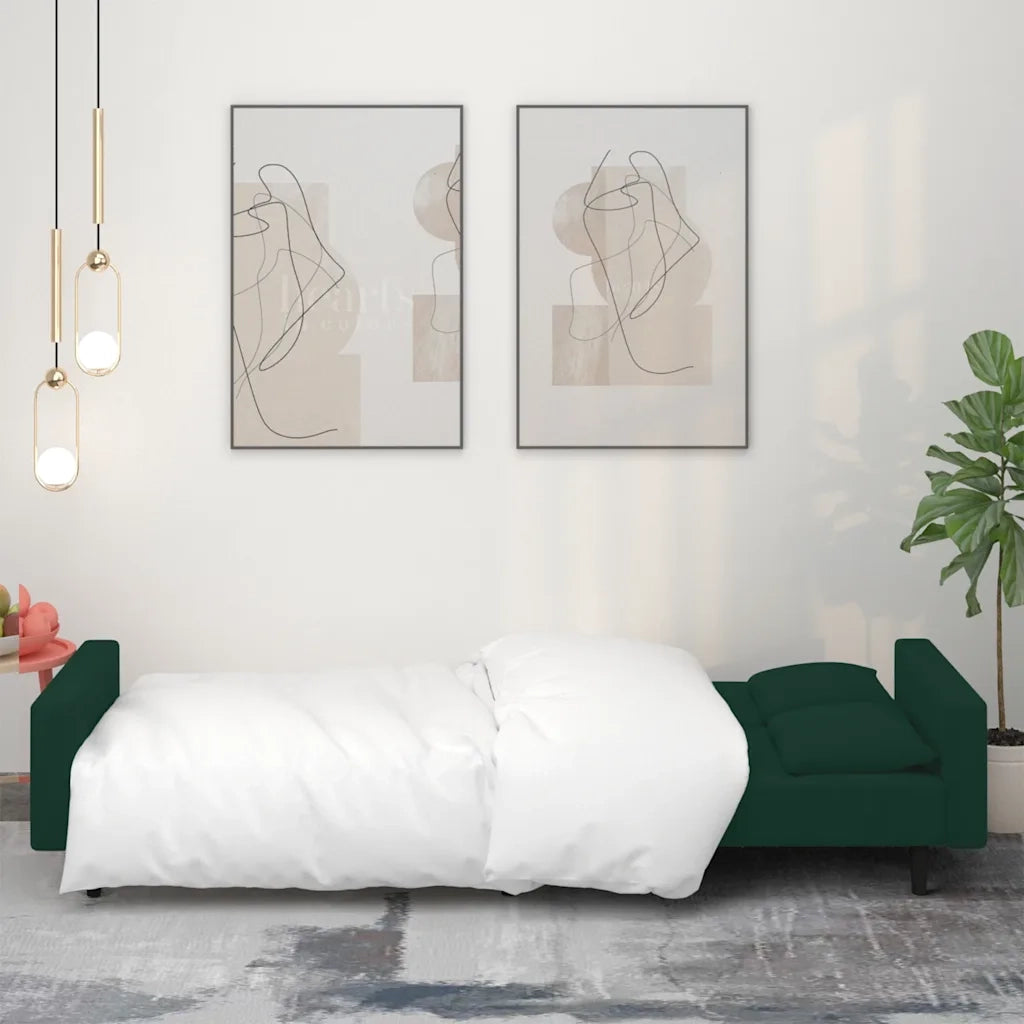 Divano letto | Sof¨¤ letto | Letto singolo a 2 Posti con 2 Cuscini Verde Scuro in Velluto