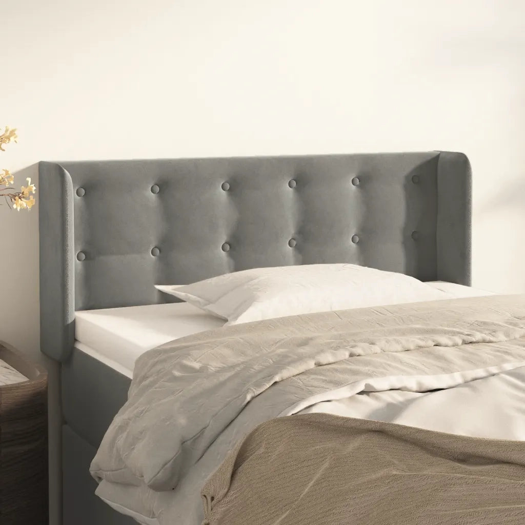 Testiera ad Orecchio-Testata con Orecchie Grigio Chiaro 103x16x78/88 cm in Velluto 635882