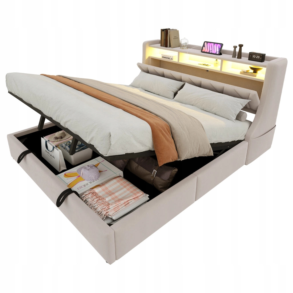 Letto imbottito matrimoniale - Xylo - 180x200 - Grigio - Base idraulica