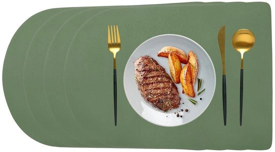 Set di tovaglia in plastica - Antiscivolo - Impermeabile - 45 x 30 cm - Verde scuro/Grigio - Resistente al calore - Tovaglia per tavolo