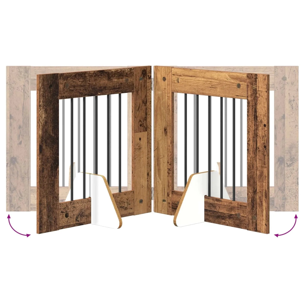 Cancello per cani pieghevole con supporti 6 pcs Legno antico 892161
