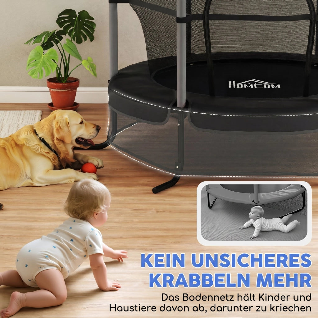 Trampolino per bambini ?163 cm ¨C Xylo ¨C con rete di sicurezza, acciaio e plastica, nero