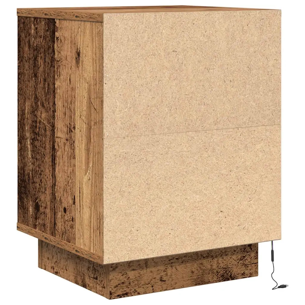 Comodino con Luci LED Legno Antico 38x34x50 cm 861279