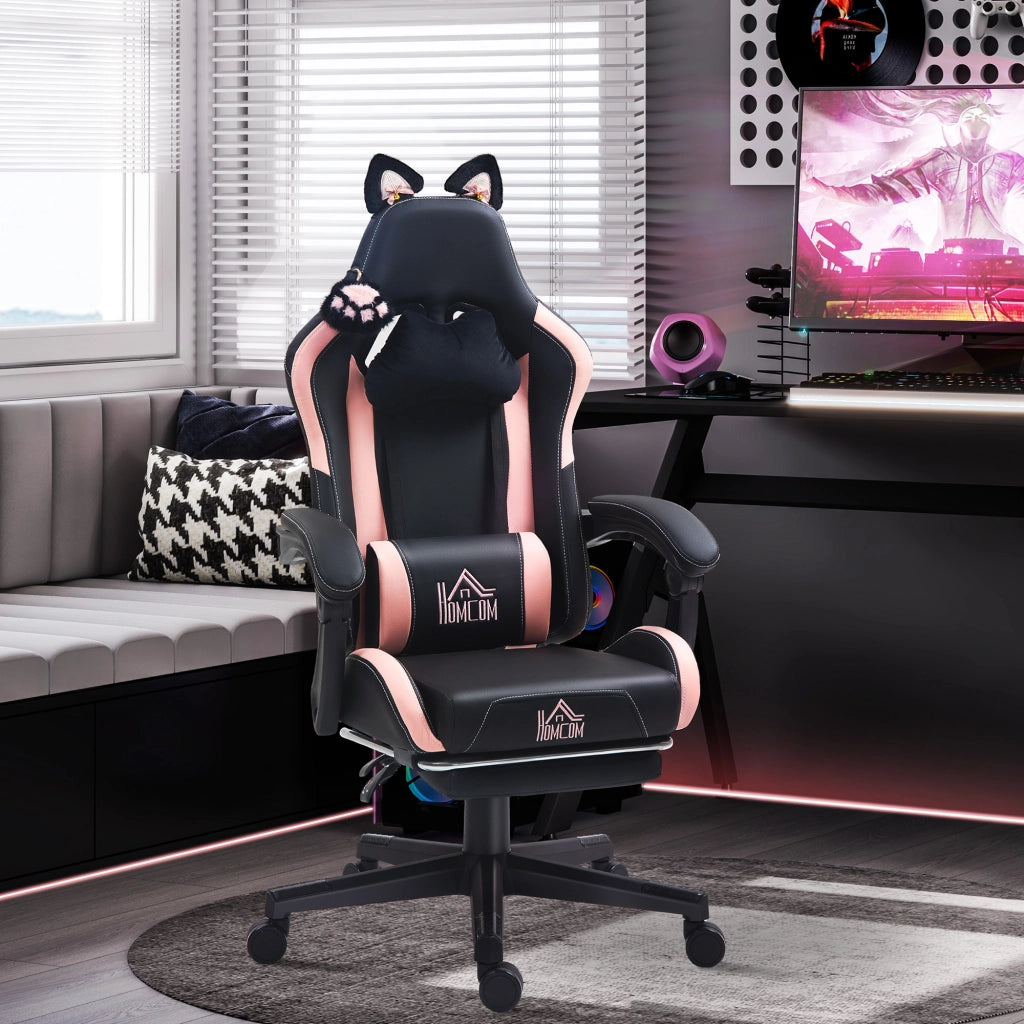Sedia Gaming Reclinabile con Poggiapiedi ¨C Xylo ¨C Finta Pelle Rosa e Nero 65x62x116-124 cm