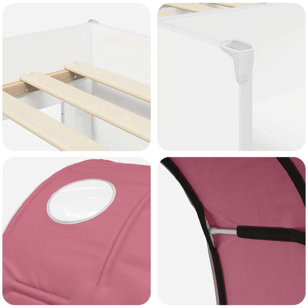 Letto Alto per Bambini con Tunnel 3 pz Bianco e Rosa 3423536