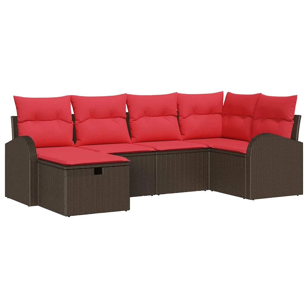 Set di divani con cuscino 6 pcs Marrone e Rosso polyrattan 3359083
