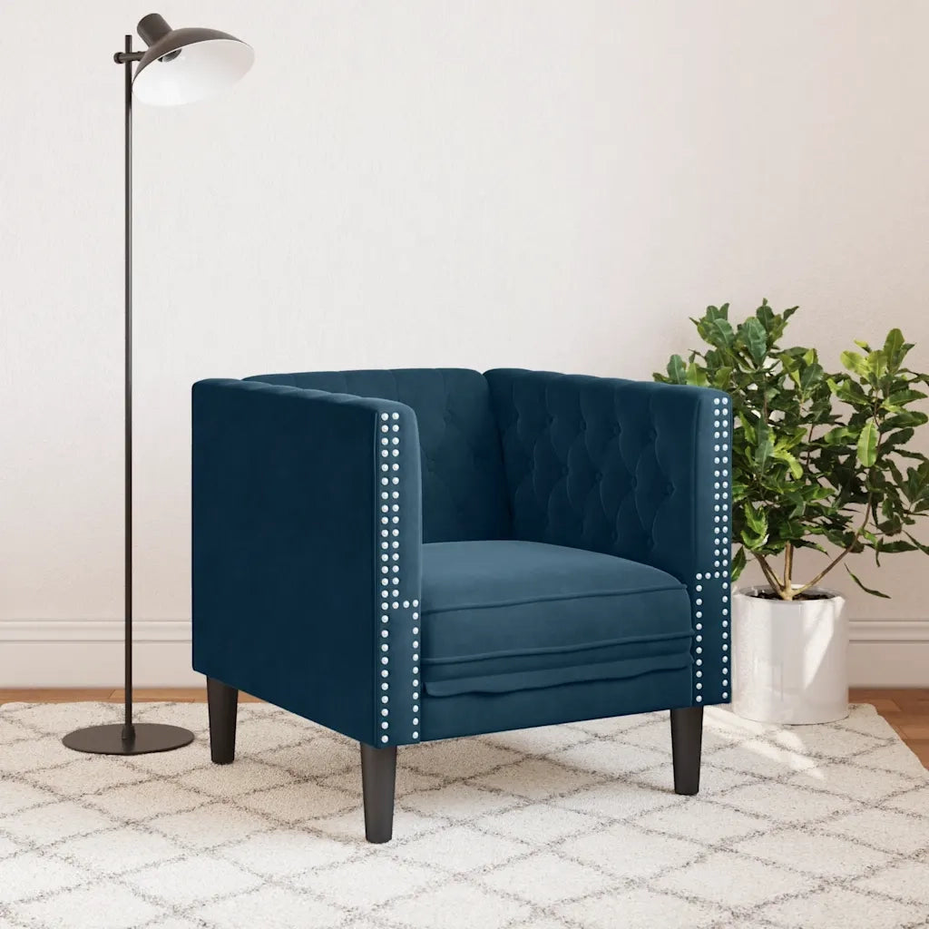 Poltrona | Sedia Relax Chesterfield Blu in Velluto