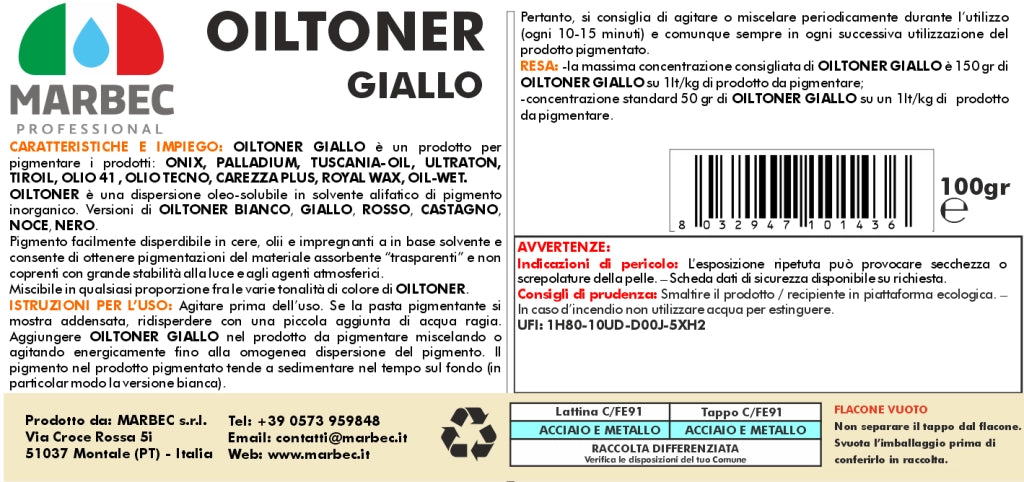 Pigmento in dispersione oleo-solubile OILTONER GIALLO   100GR