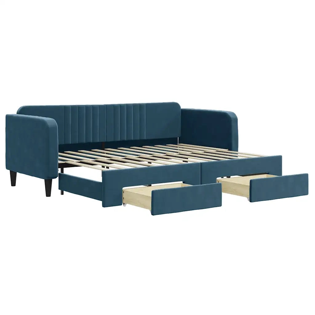 Divano Letto Estraibile con Cassetti Blu 80x200 cm Velluto 3197103
