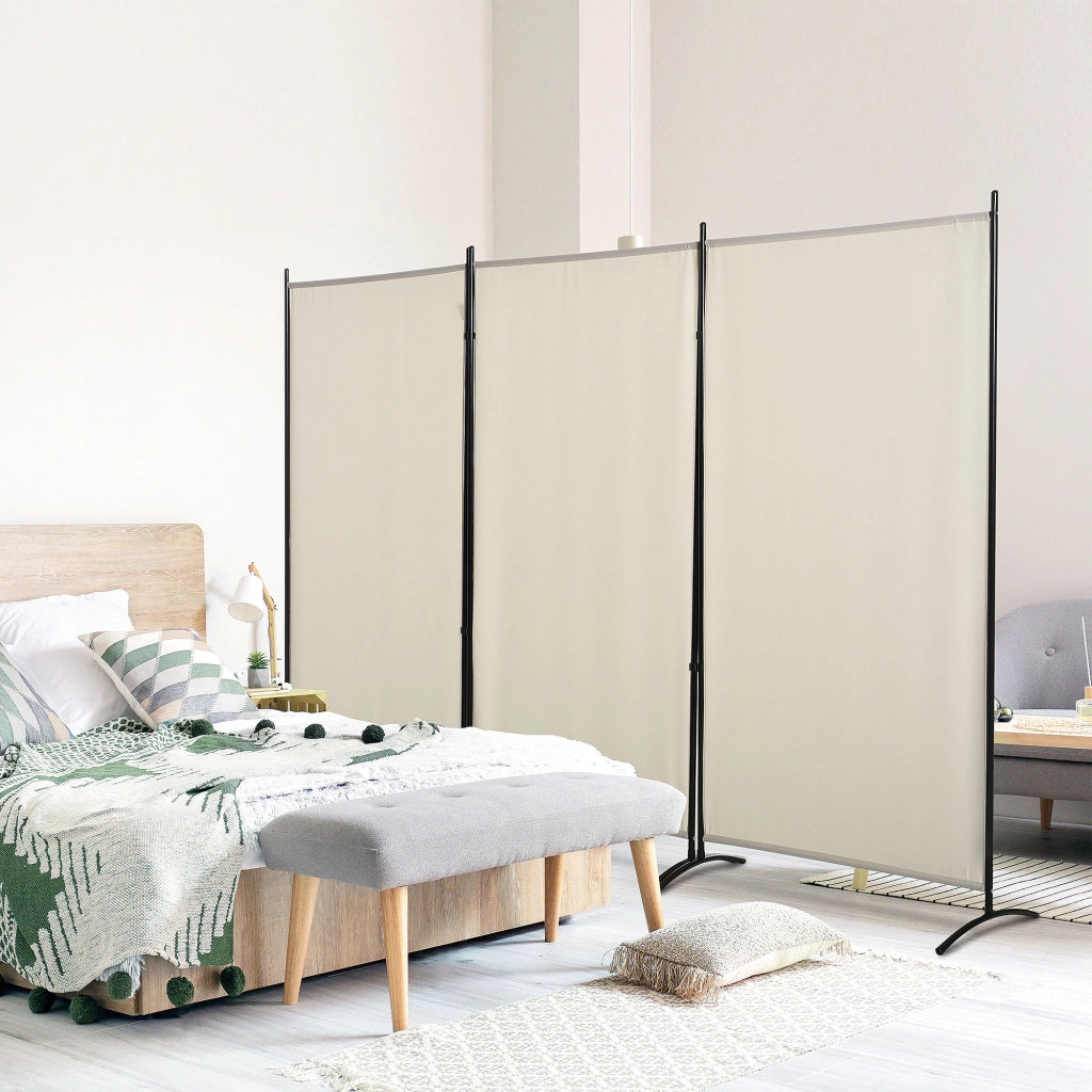 Paravento 3 Ante con Piedi Separati ¨C Zephmum ¨C Grigio Polyester 253x50x182 cm