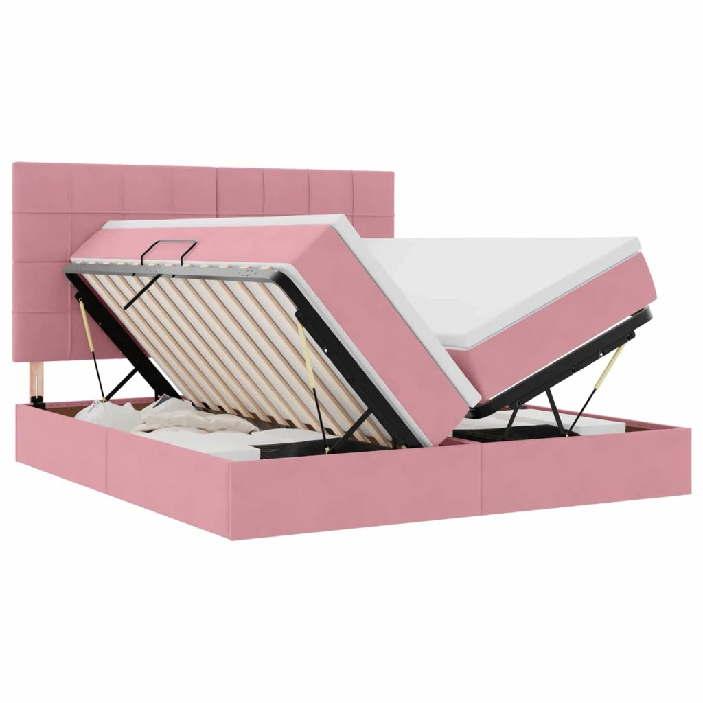 Letto con luci a strisce a LED Rosa 180 x 200 cm Velluto