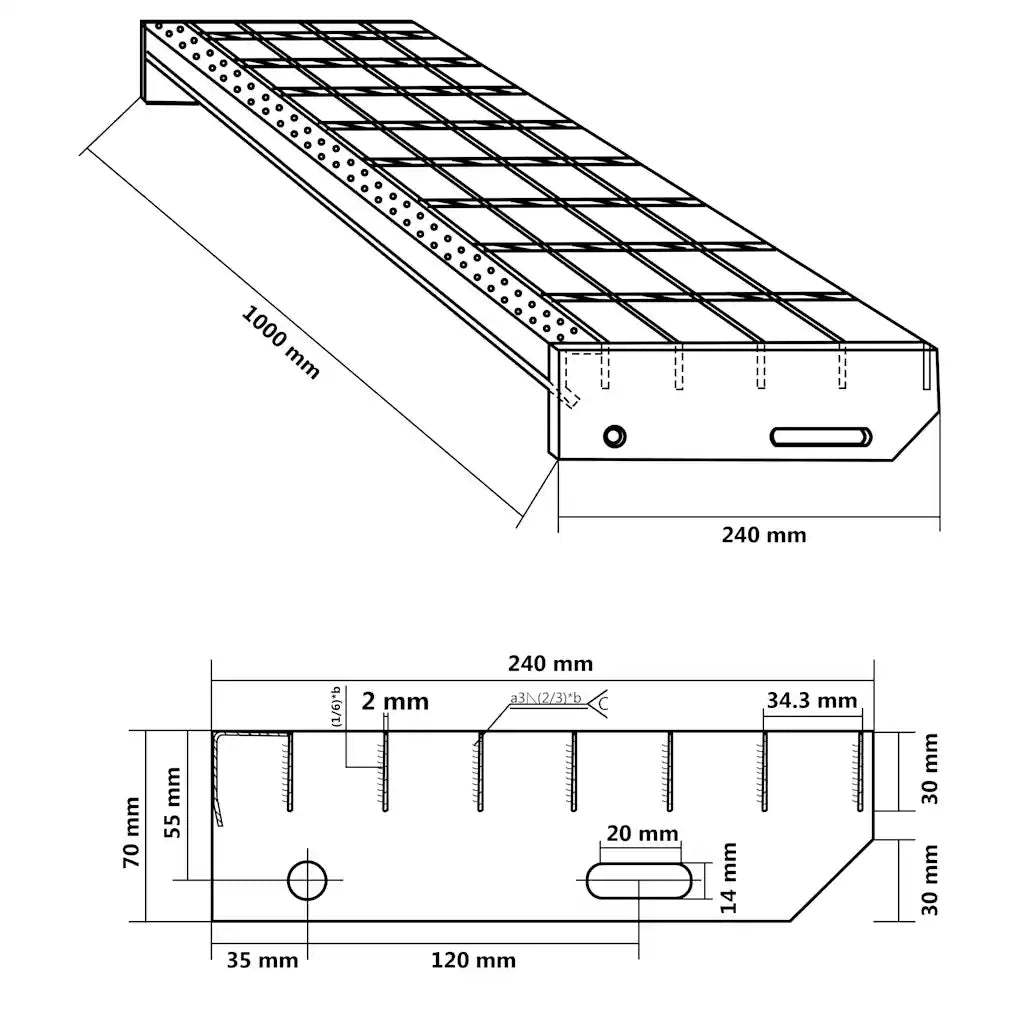 Gradino in Griglia 100x24x7 cm Acciaio Zincato 155686