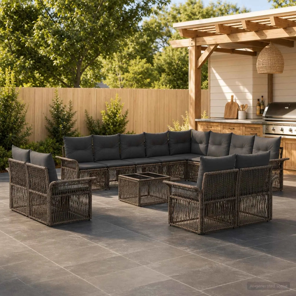 Set Divano da Giardino 13 pz Grigio e Grigio Scuro polyrattan 3435008