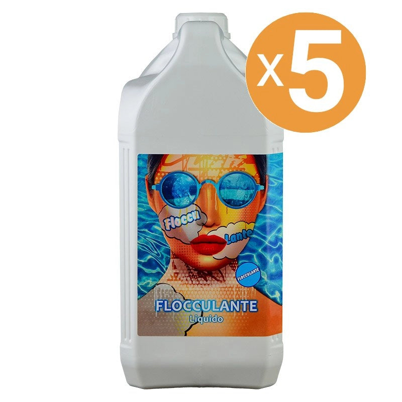 Flocculante Liquido Effetto Schiarente Per Piscina, 5 Confezioni Da 5 Kg