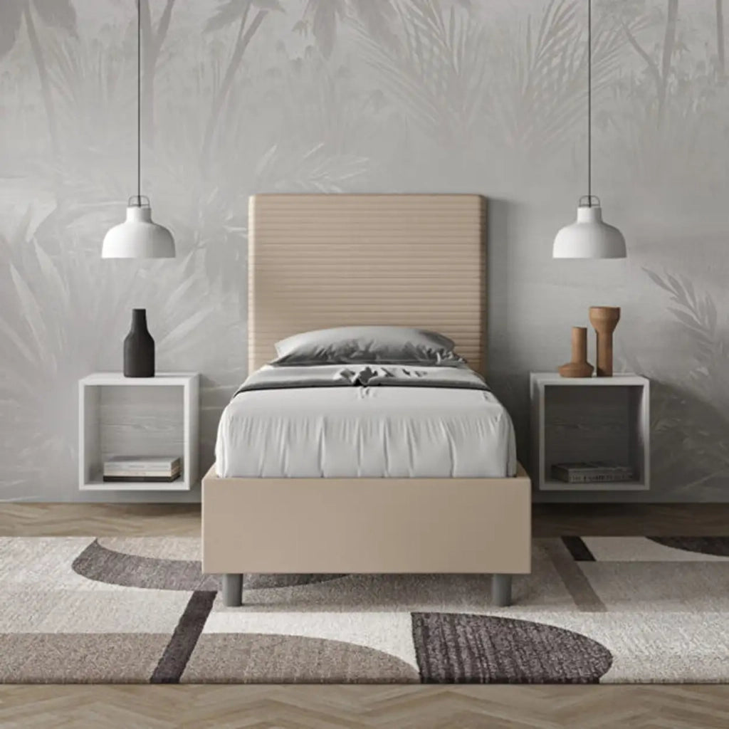 Letto singolo con rete imbottito 80x210 similpelle tortora Focus
