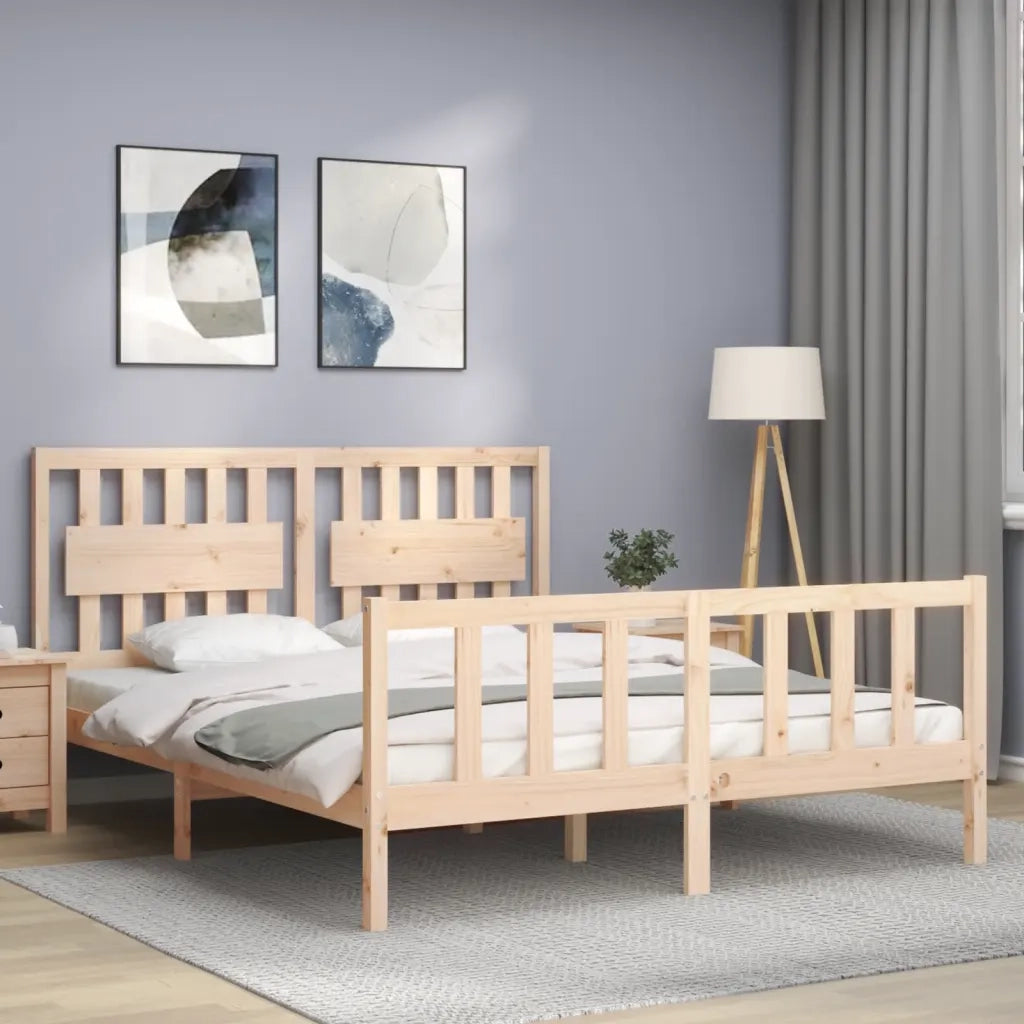 Letto matrimoniale | Letto per adulti | Giroletto senza Materasso 160x200 cm in Legno Massello di Pino