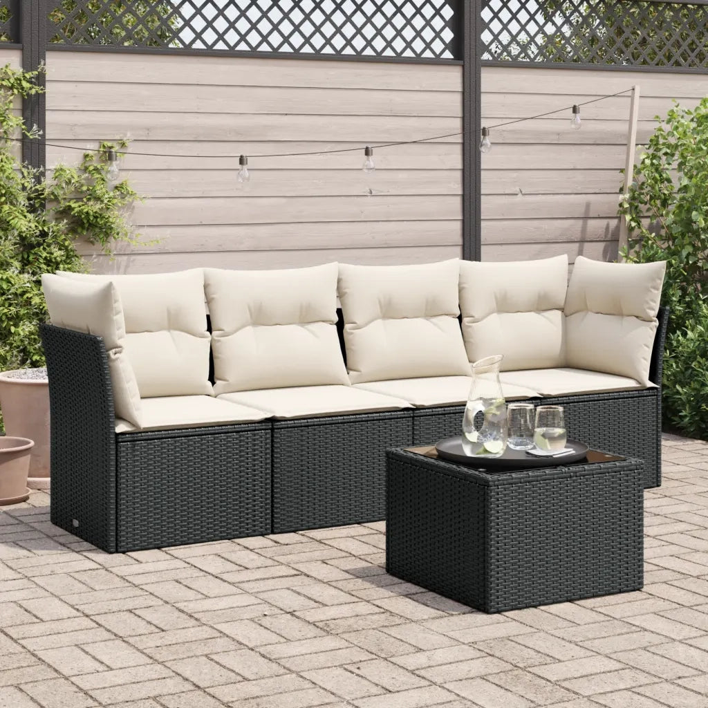 Set Divani da Giardino 5 pz | Set Salotto da Giardino con Cuscini in Polyrattan Nero